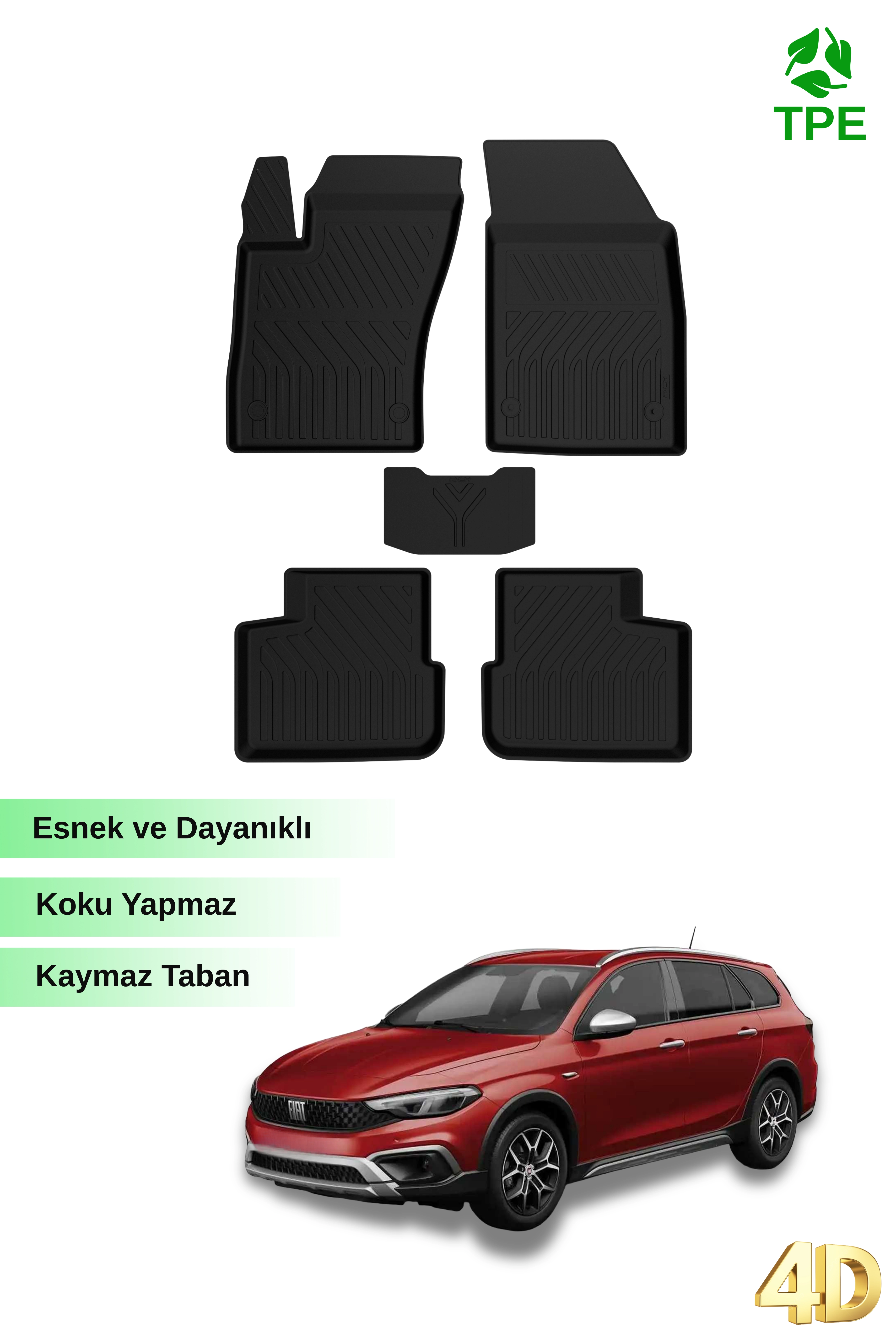 Hitaks Fiat Egea Cross 2020 Sonrası Uyumlu Paspas 4D Havuzlu Oto Paspas
