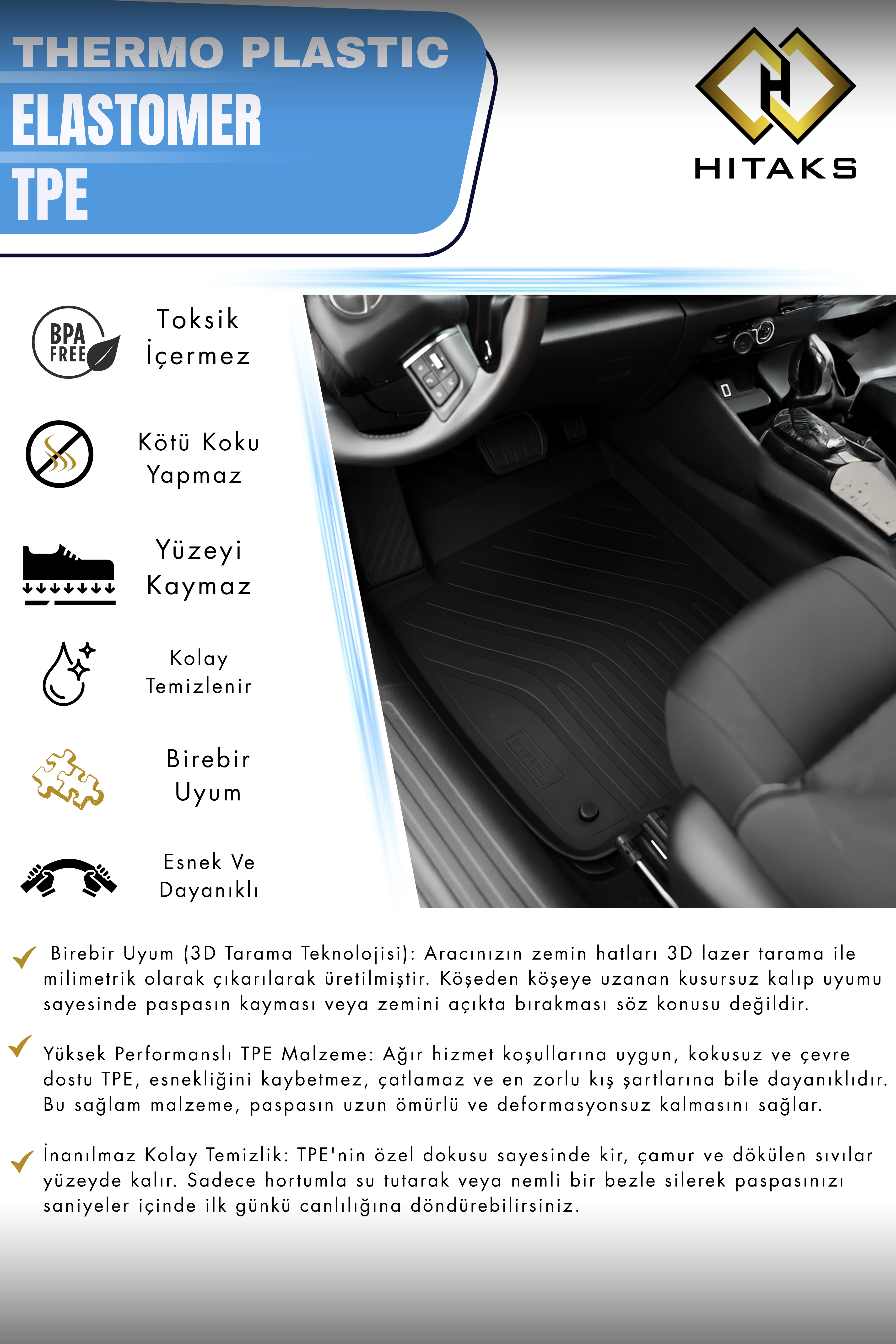 Hitaks Fiat Egea Cross 2020 Sonrası Uyumlu Paspas 4D Havuzlu Oto Paspas
