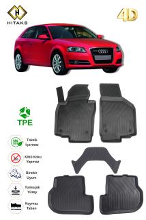 Audi A3 Paspas 2004 2012 Arası Uyumlu 4D Araca Özel Havuzlu Paspas