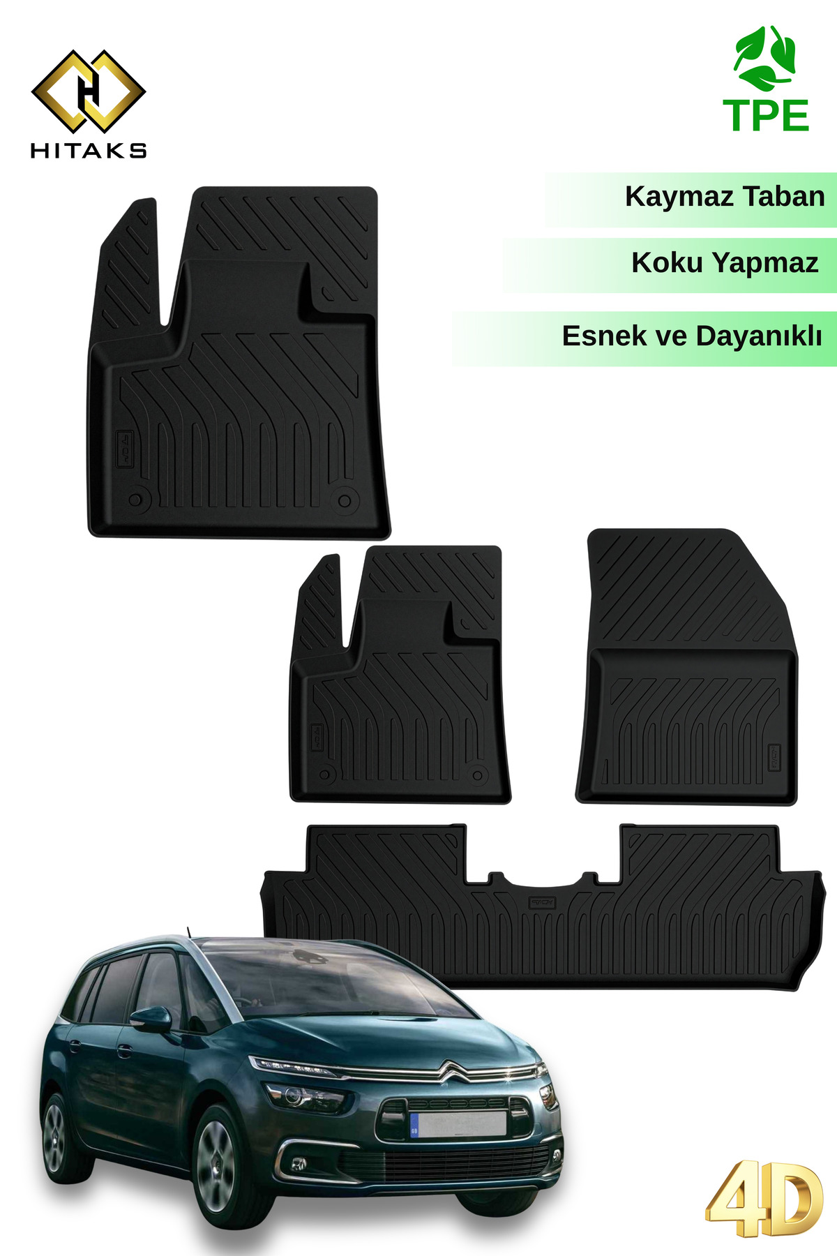 Hitaks Citroen C4 Spacetourer 2018-2020 ile Uyumlu 4D Havuzlu Paspas