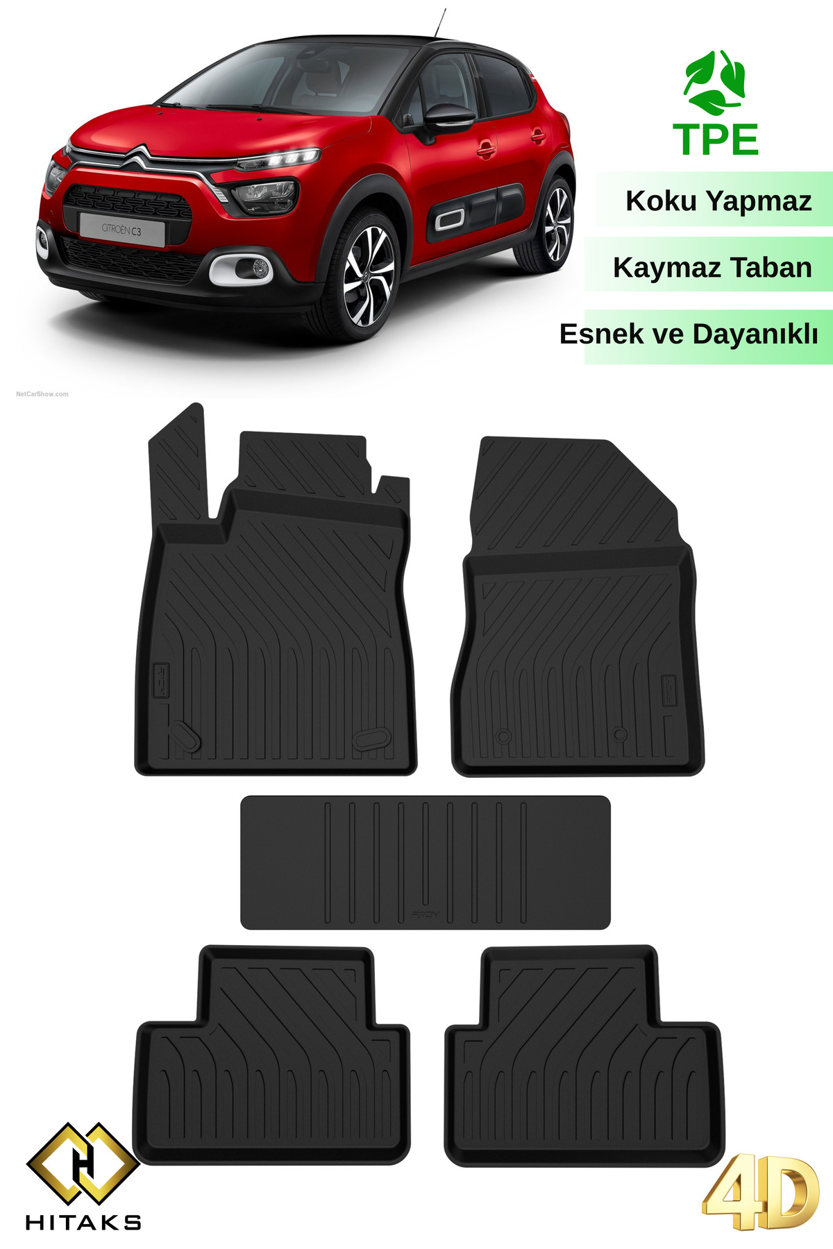 Hitaks Citroen C3 Model 4D Havuzlu Paspas 2021-2022-2023-2024 Model Tam Uyumlu Oto Paspas