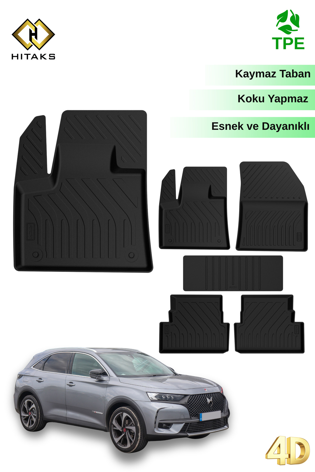 Hitaks Ds7 Paspas Crossback 2018 Sonrası ile Uyumlu 4D Paspas Siyah Havuzlu Oto Paspas