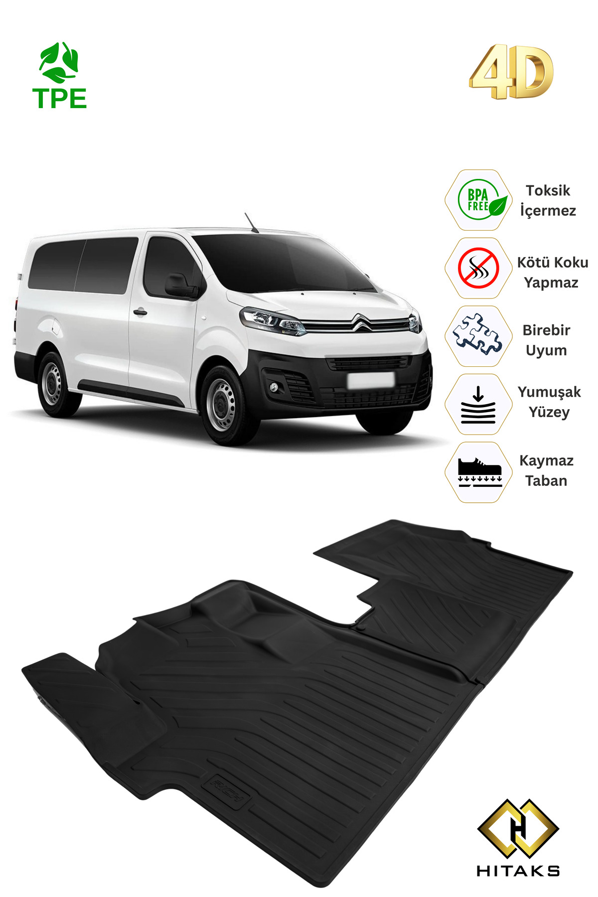 Hitaks Citroen Jumpy Space / Spacetourer 2016 Sonrası 4D Araca Özel Havuzlu Paspas Ön 2’li