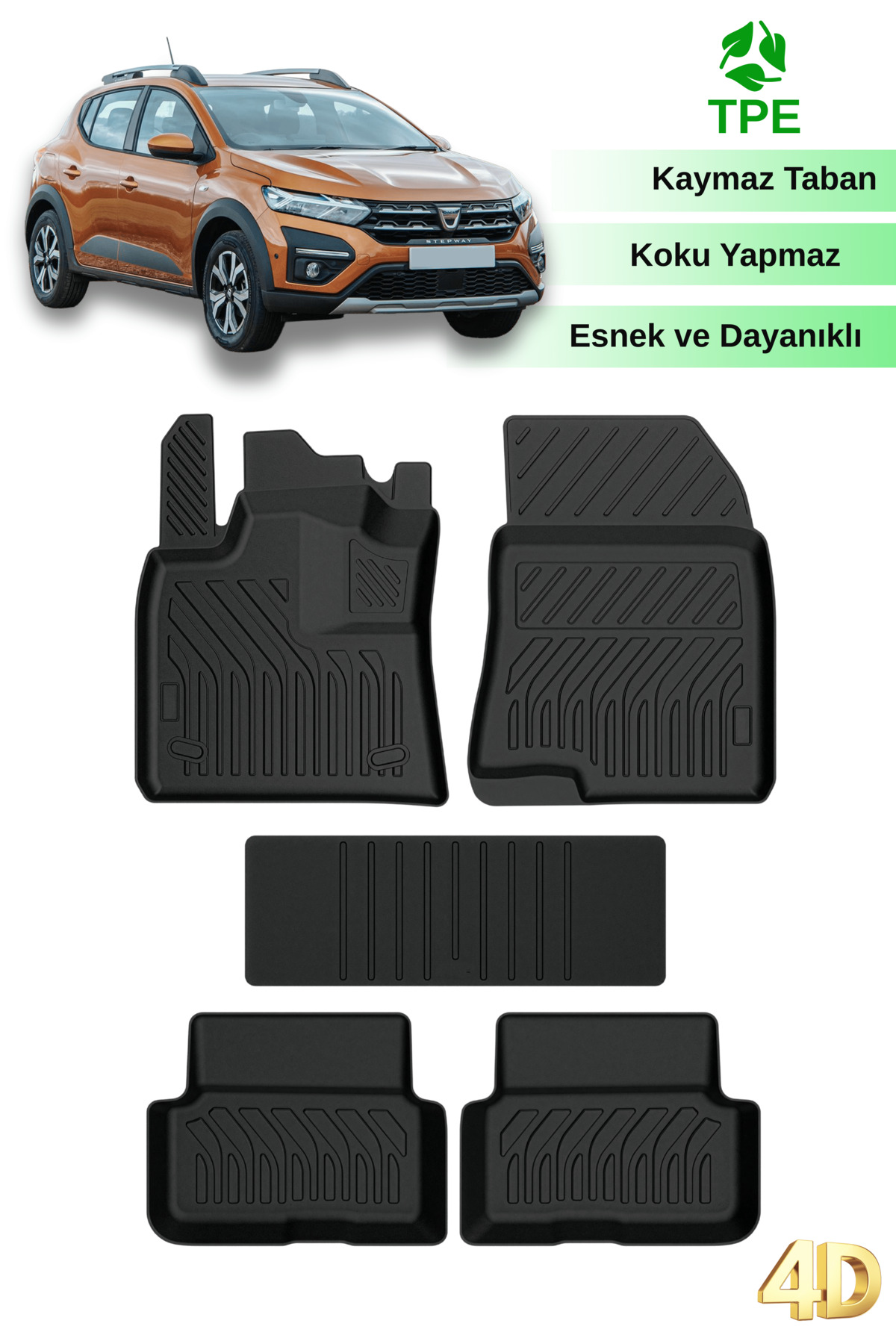 Hitaks Dacia Sandero Stepway 2021 2022 2023 2024 2025 ile Uyumlu Havuzlu Oto Paspas