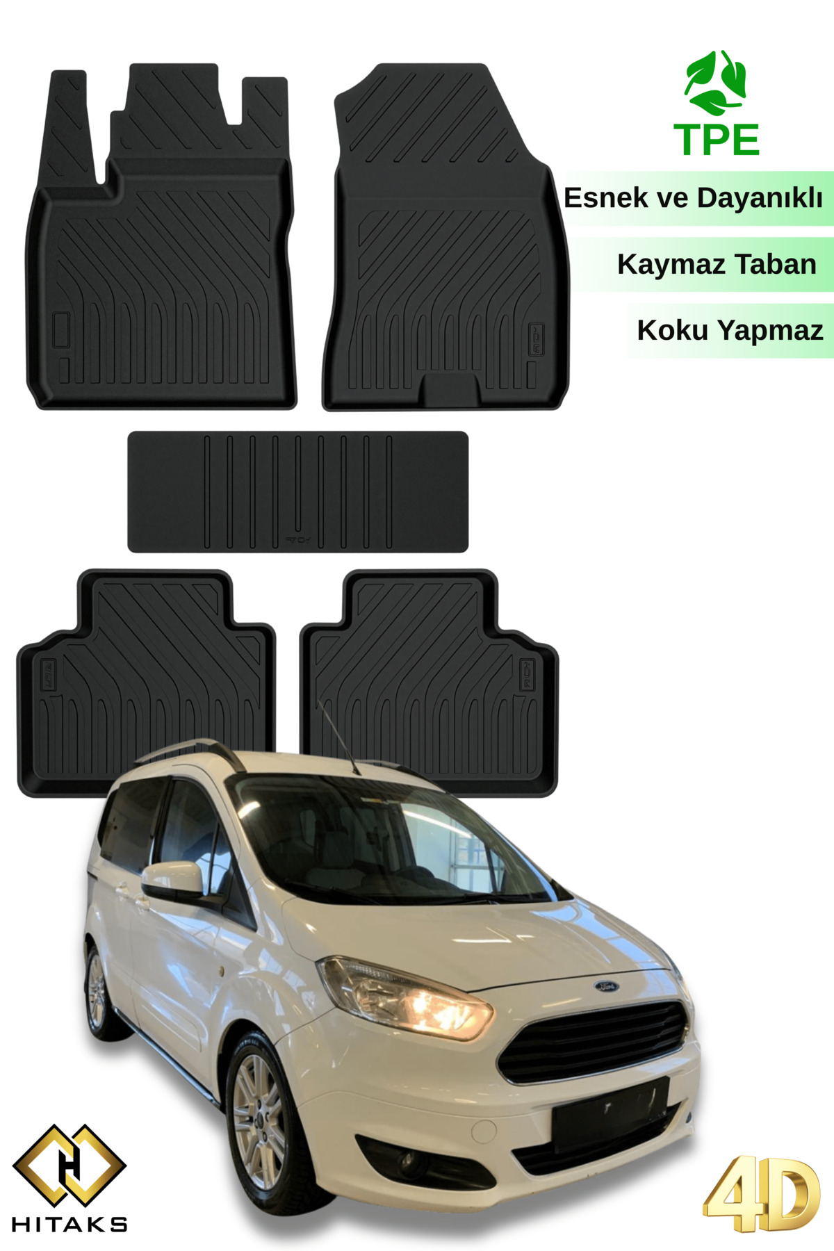 Hitaks Ford Courier 2014-2023 Uyumlu Araca Özel Havuzlu Oto Paspas