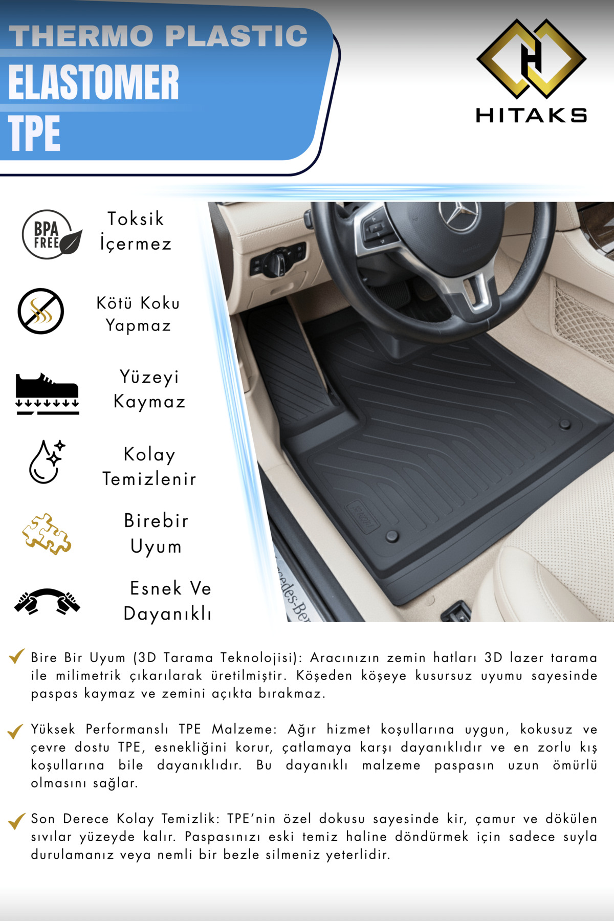 Hitaks Ford Transit Havuzlu Siyah Kauçuk Paspas 2014 Sonrası