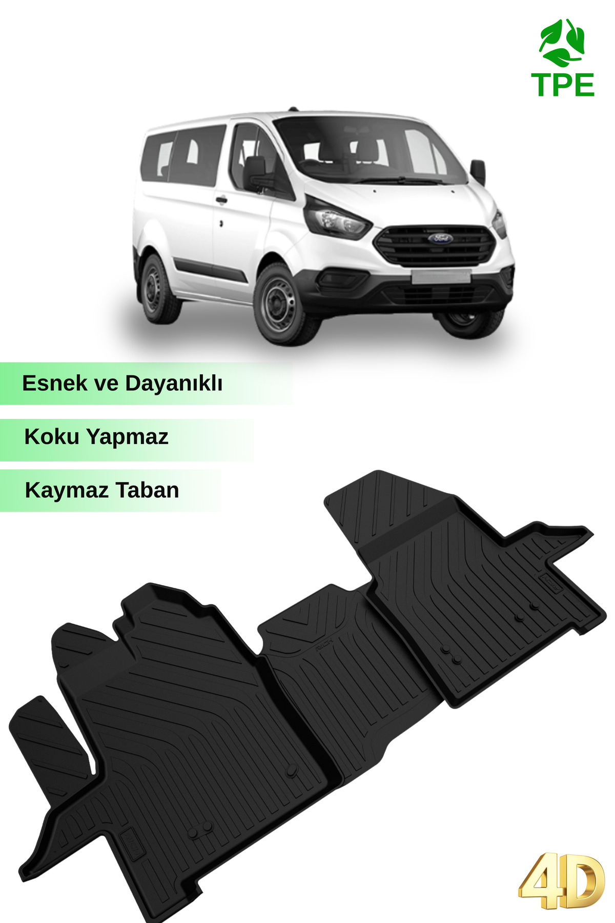 Hitaks Ford Tourneo Custom 2012 – 2023 Uyumlu Kauçuk Paspas 4D Havuzlu Oto Paspas