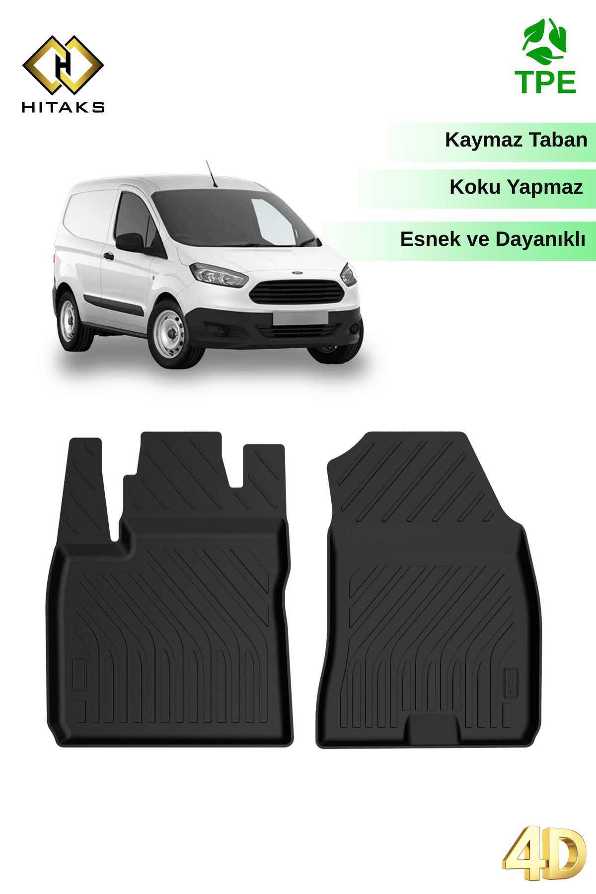 Hitaks Ford Courier Panelvan Ön 2 Parça Araca Özel 4D Havuzlu Oto Paspas 2014 2023