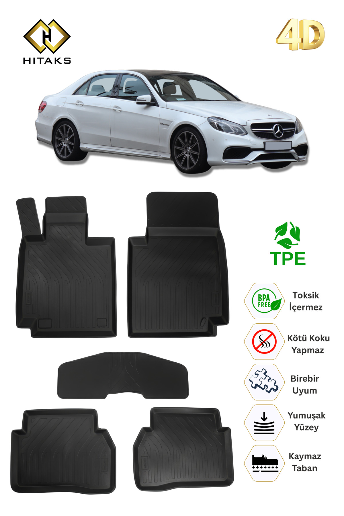 Hitaks Mercedes E Serisi W212 Oto Paspas Havuzu 2009 2016 Arası 4D Araca Özel Paspas