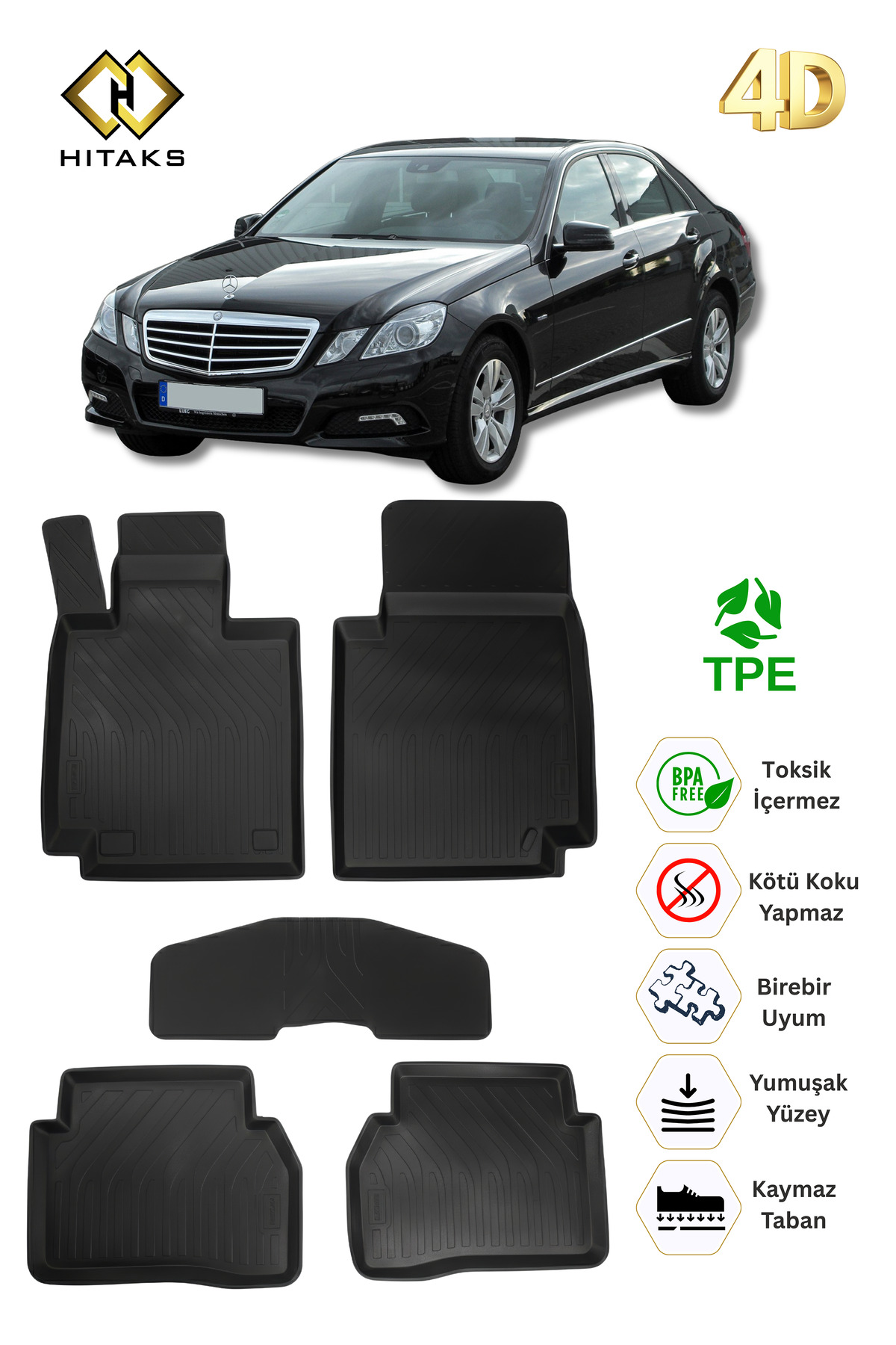 Hitaks Mercedes E Serisi W213 Paspas 4D Havuzlu Oto Paspas 2015-2020 Arası Uyumlu Araca Özel Paspas
