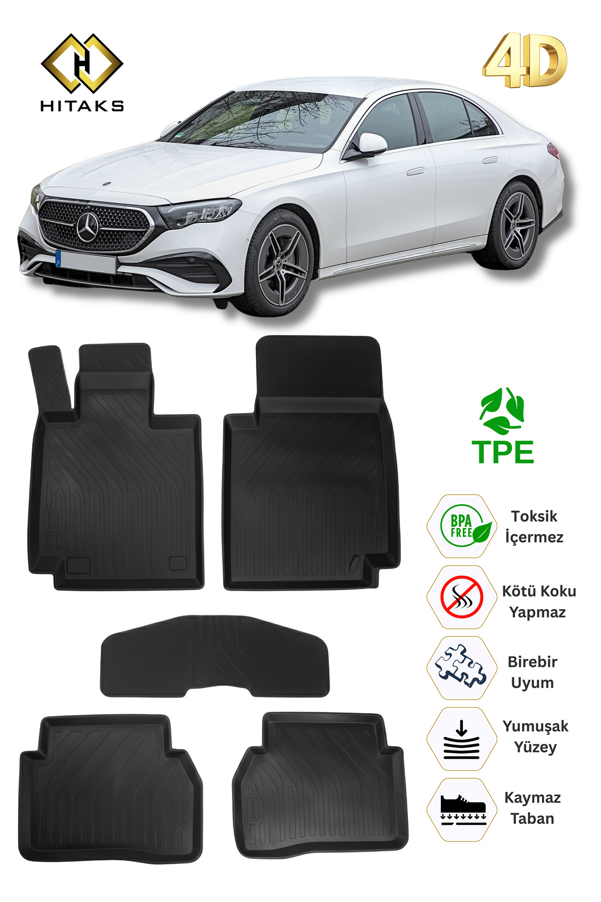 Hitaks Mercedes E Serisi W214 Paspas 2021 Sonrası Uyumlu 4D Havuzlu Araca Özel Oto Paspas