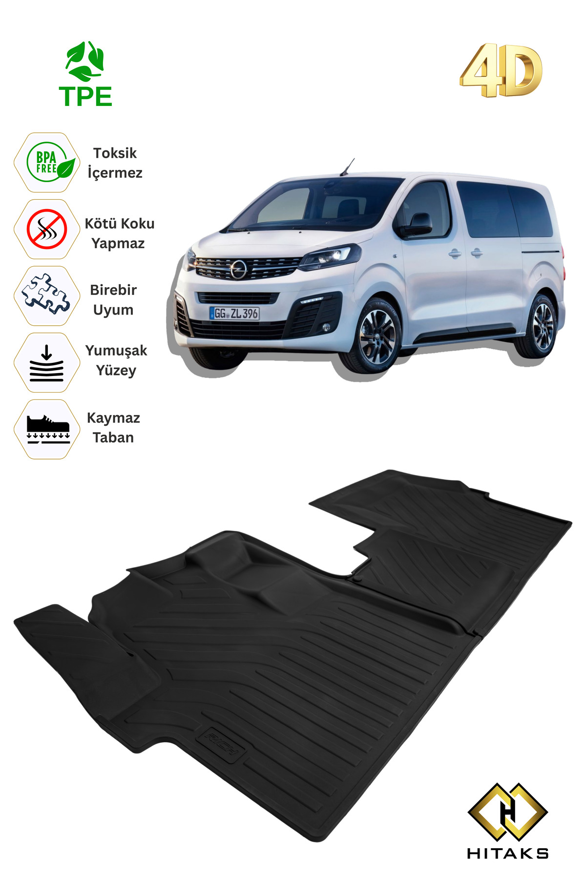 Hitaks Opel Vivaro C (Zafira Life) 2019 ve Üstü 4D Havuzlu Araca Özel Paspas Ön 2’li