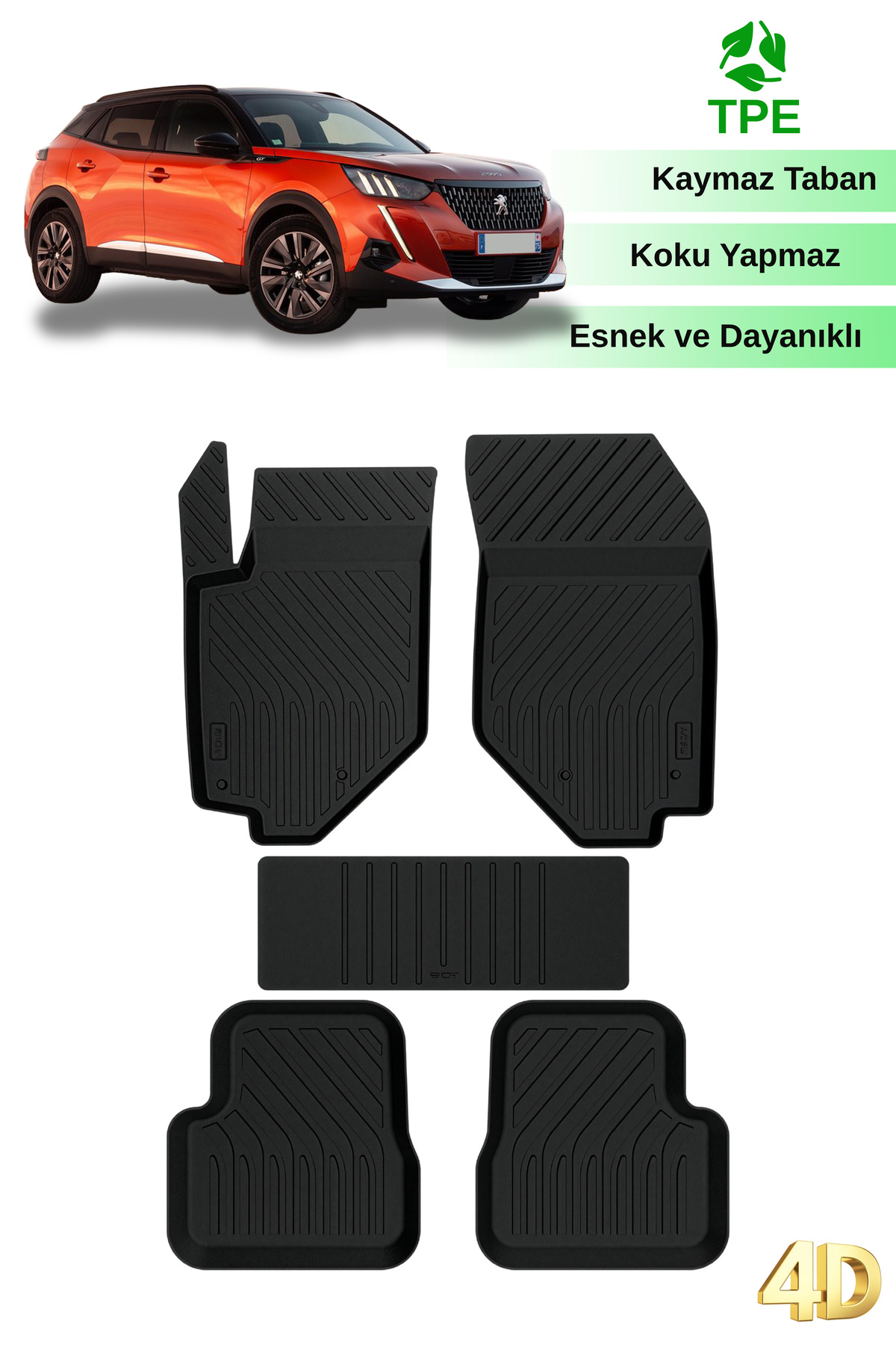 Hitaks Peugeot 2008 Araca Özel 4D Havuzlu Oto Paspas 2019+ ile Uyumlu