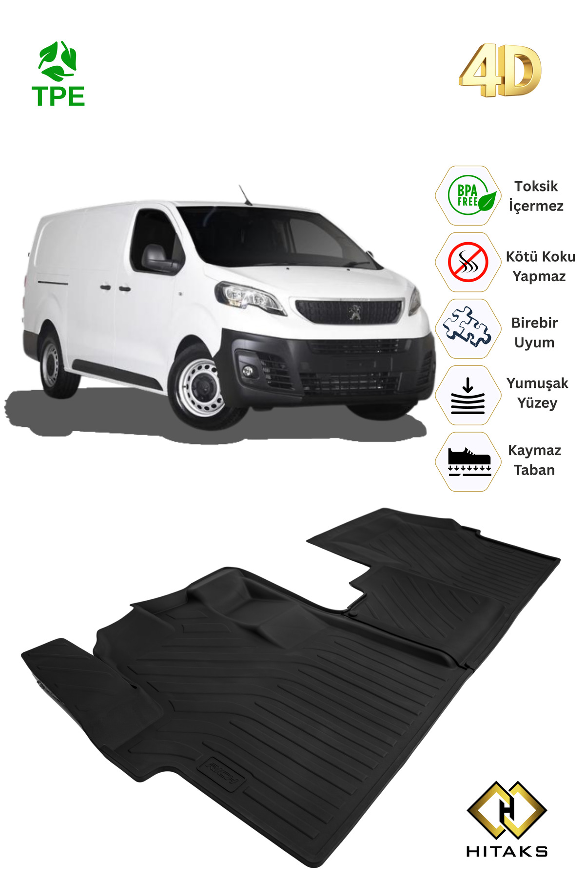 Hitaks Peugeot Expert Traveller Araca Özel Paspas 2018 Sonrası Uyumlu 4D Havuzlu Oto Paspas Ön 2’li