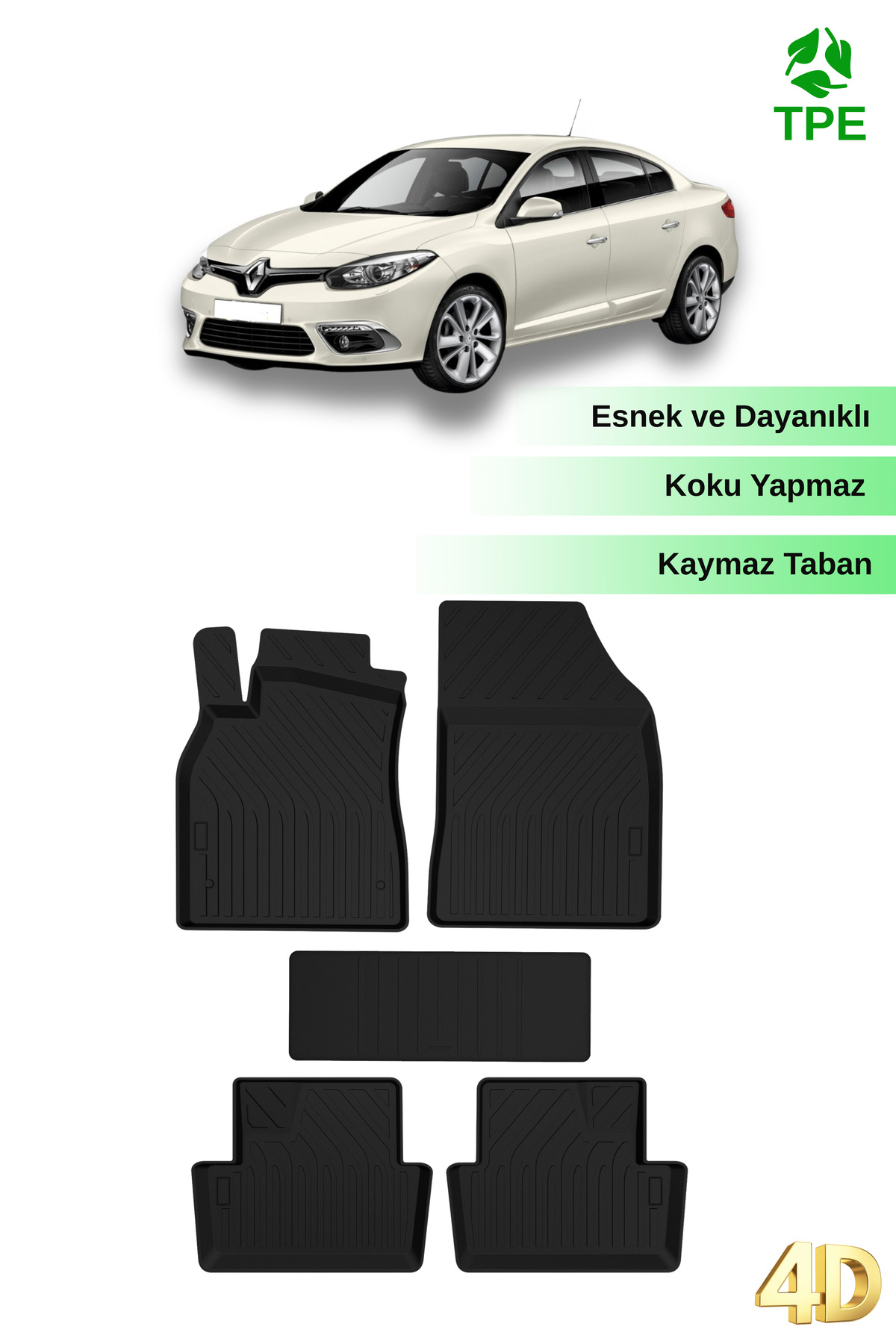 Hitaks Renault Fluence 2012+ Uyumlu Araca Özel 4D Havuzlu Oto Paspas