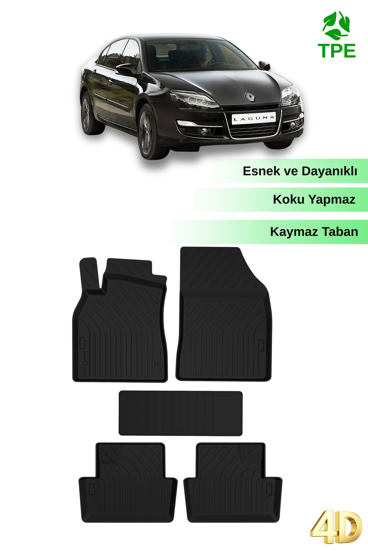 Hitaks Renault Laguna 2007 - 2015 Arası 4D Siyah Havuzlu Kauçuk Paspas