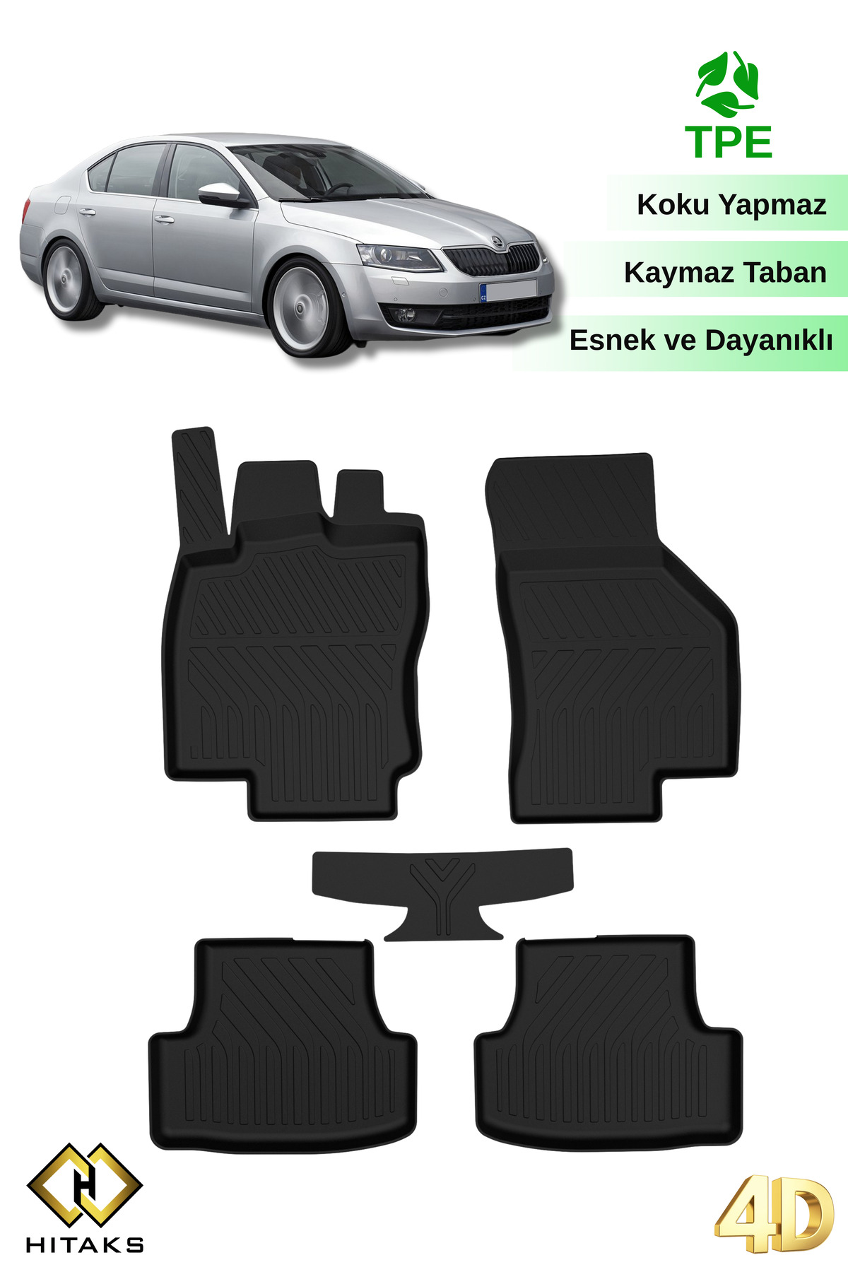 Hitaks Skoda Octavia III Paspas 2013–2020 Uyumlu 4D Havuzlu Araca Özel Oto Paspas