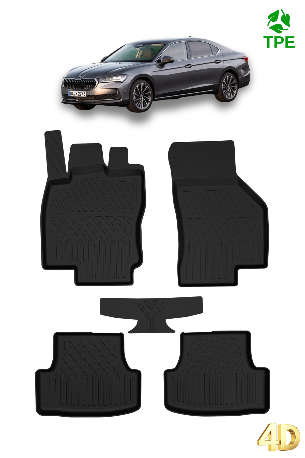 Hitaks Skoda Superb 2015-2024 Uyumlu 4D Oto Havuzlu Paspas