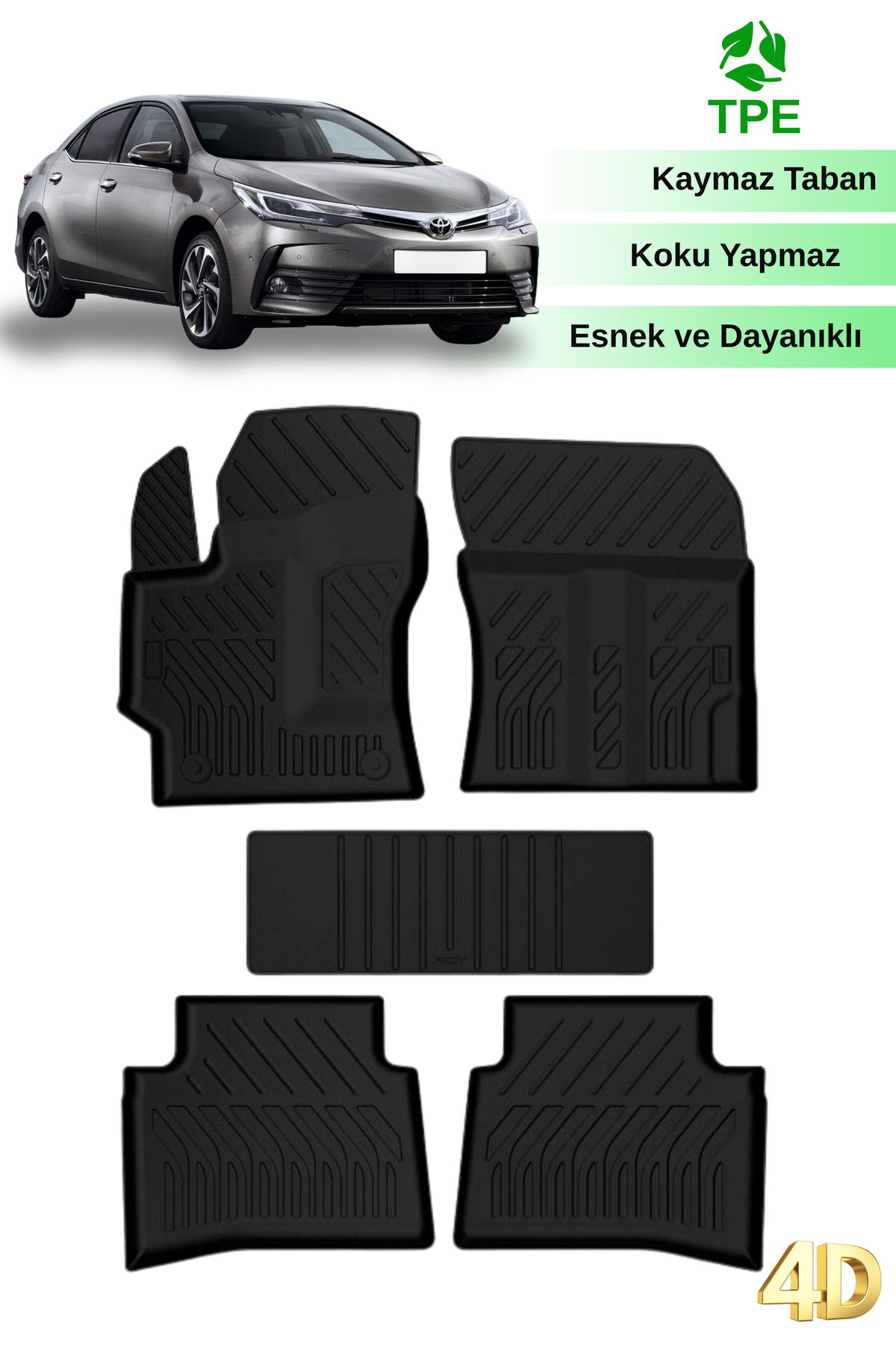 Hitaks Toyota Corolla Sedan 2019 Sonrası ile Uyumlu 4D Havuzlu Araca Özel Oto Paspas