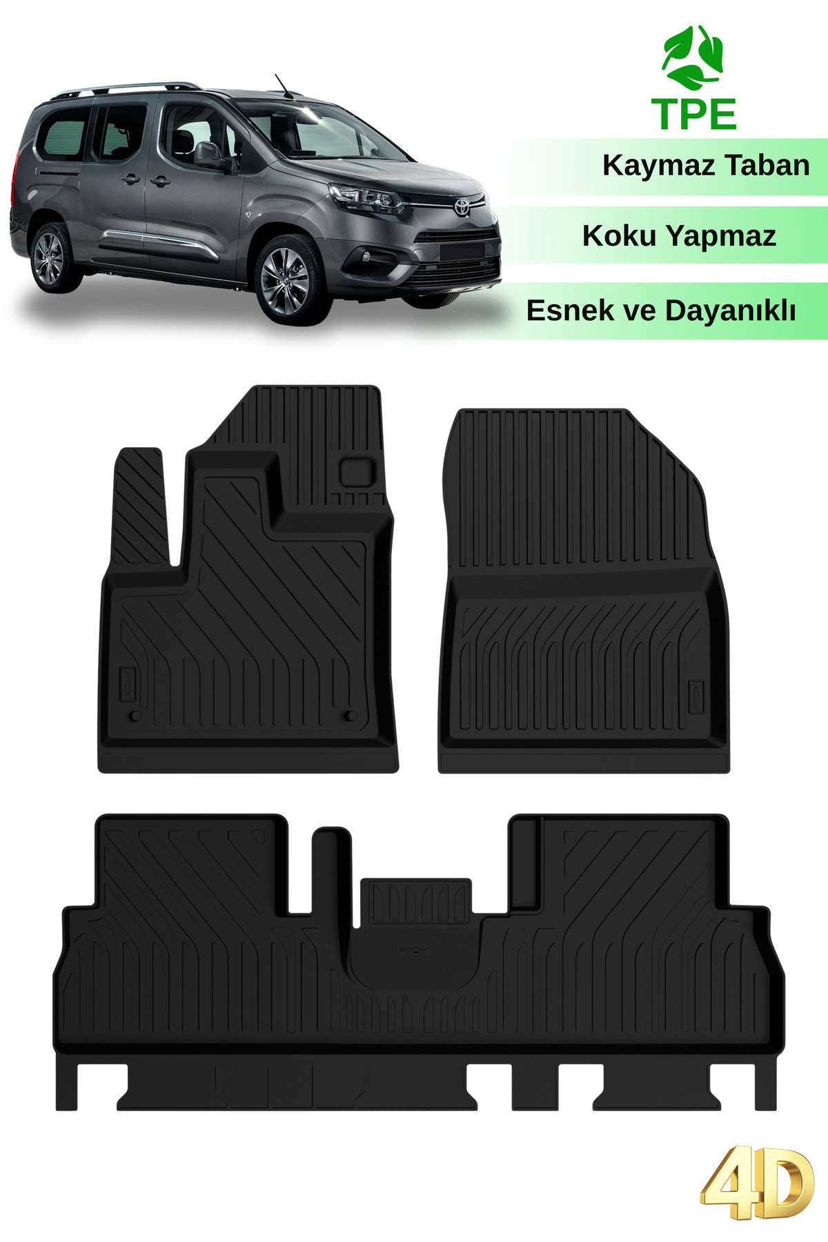 Hitaks Toyota Proace City 2019+ İle Uyumlu Araca Özel 4D Havuzlu Oto Paspas 