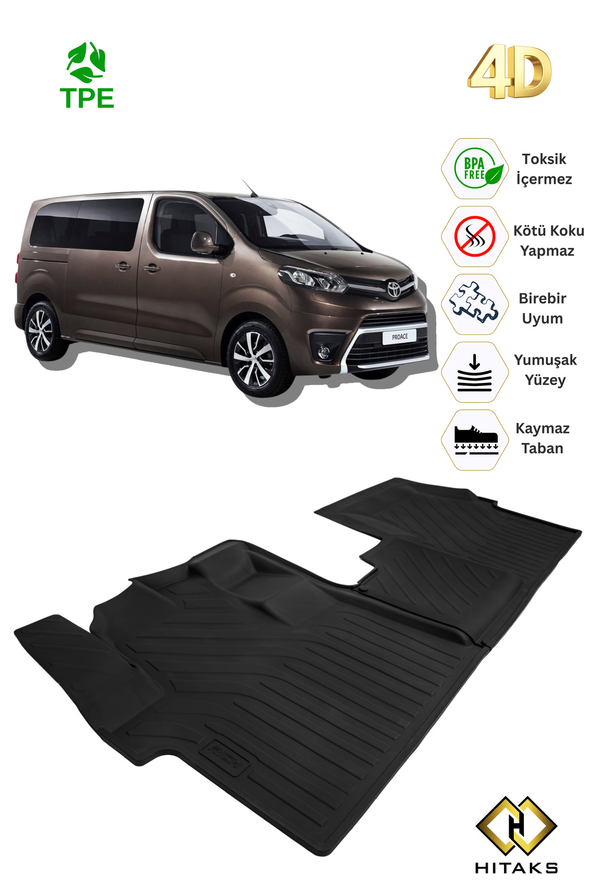 Hitaks Toyota Proace Verso 2016 Sonrası Araca Özel 4D Havuzlu Paspas Ön 2’li