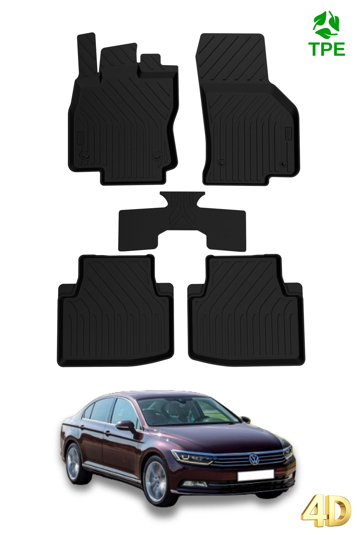 Hitaks VW Passat B8 Havuzlu Paspas 2015 Sonrası Uyumlu 4D Oto Paspas