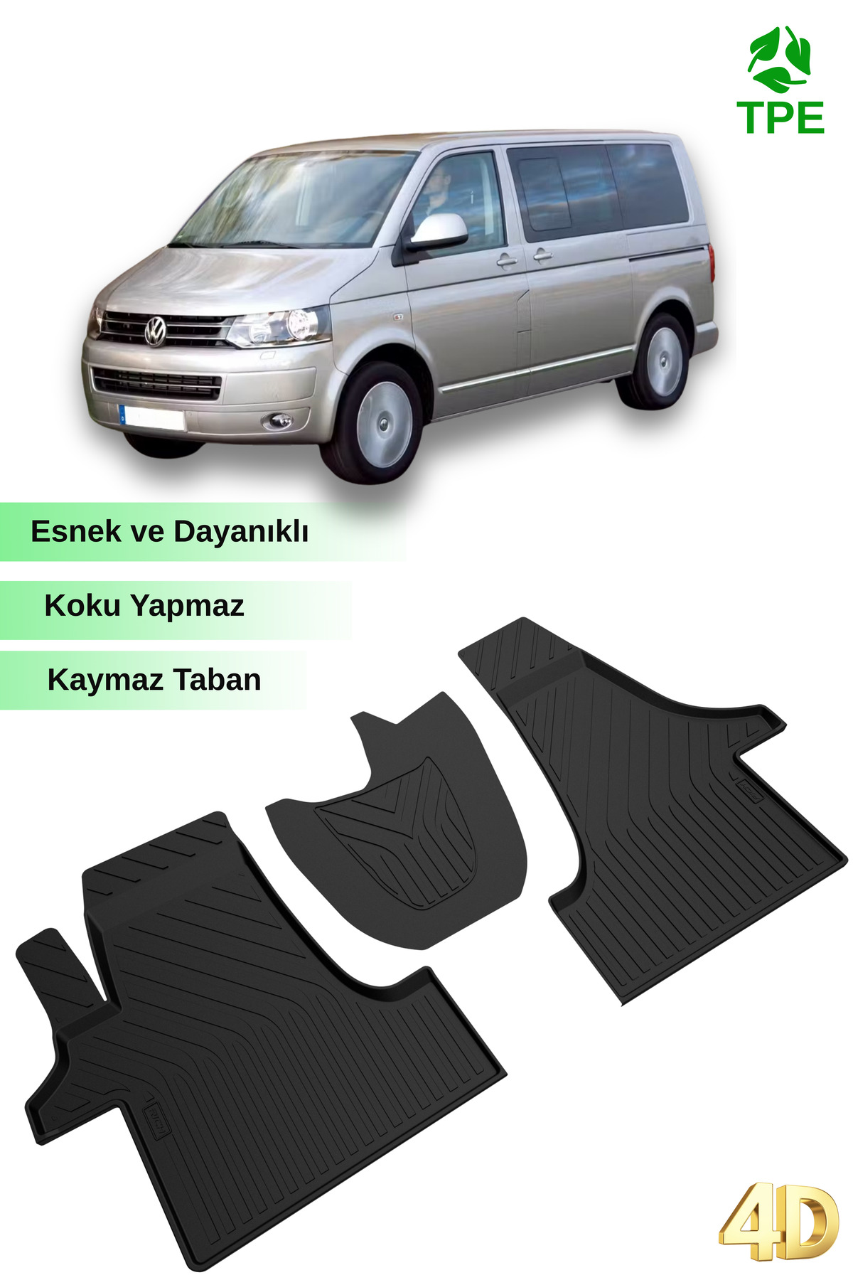 Hitaks VW T5 Transporter 4D Havuzlu Paspas Siyah Ön 3 Parça 2003-2015 Arası