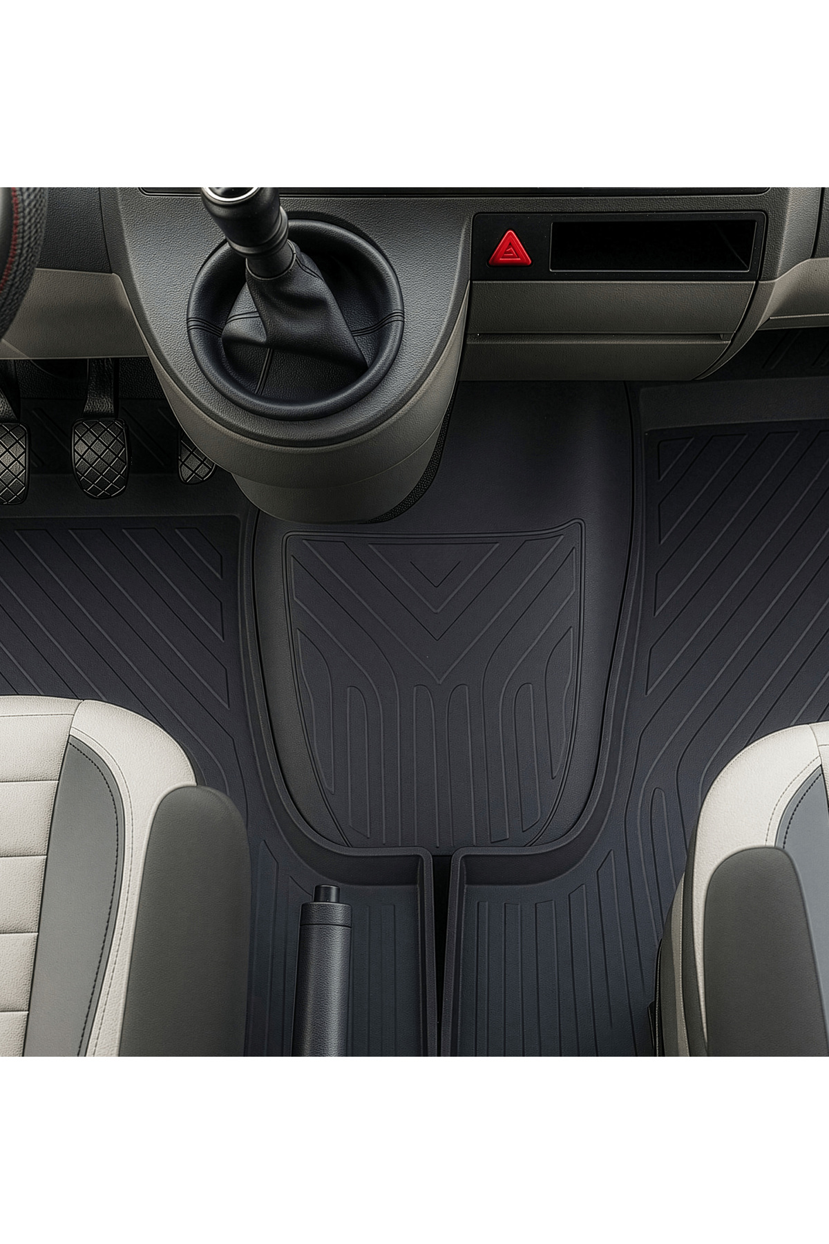 Hitaks VW Transporter T6 - T7 Paspas 2015-2023 Uyumlu Ön 3 Parça 4D Havuzlu Kauçuk Oto Paspas