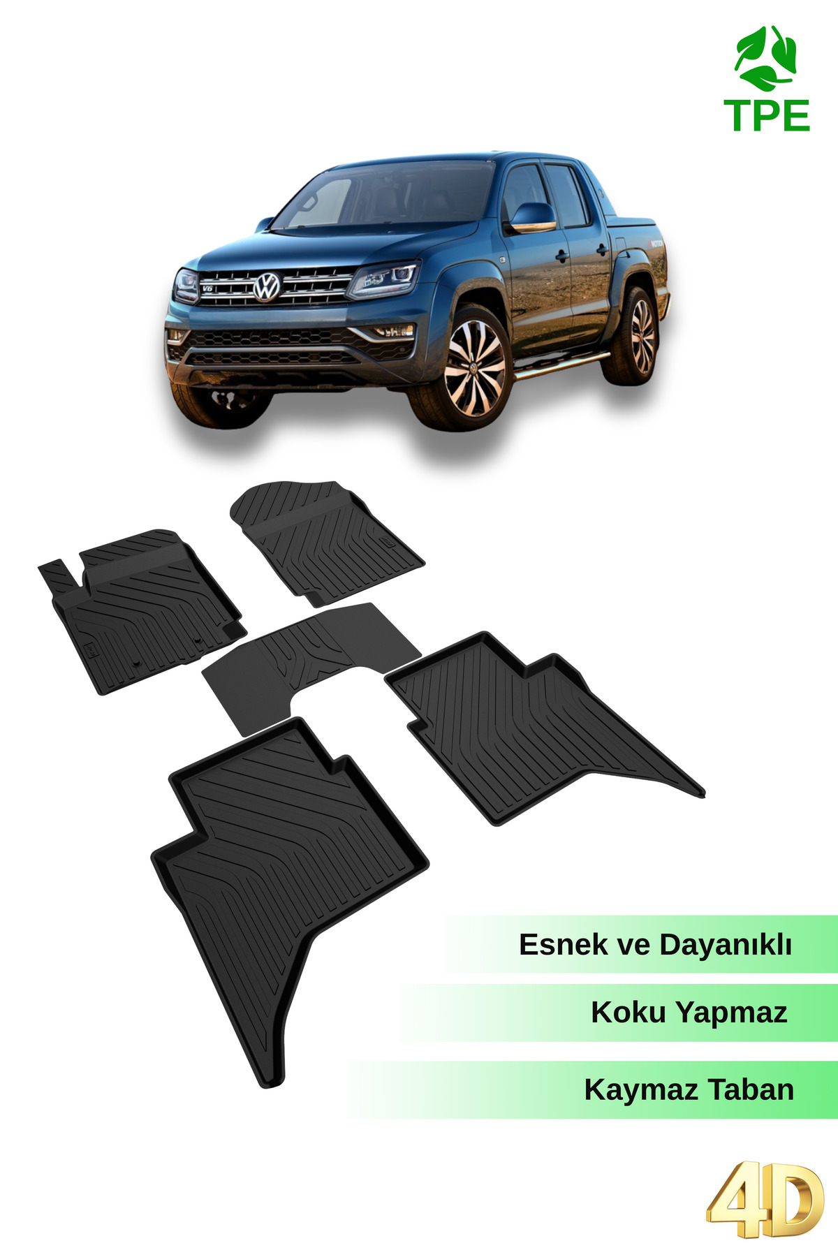 Hitaks Volkswagen VW Amarok 2010 - 2022 Uyumlu 4D Havuzlu Oto Paspas